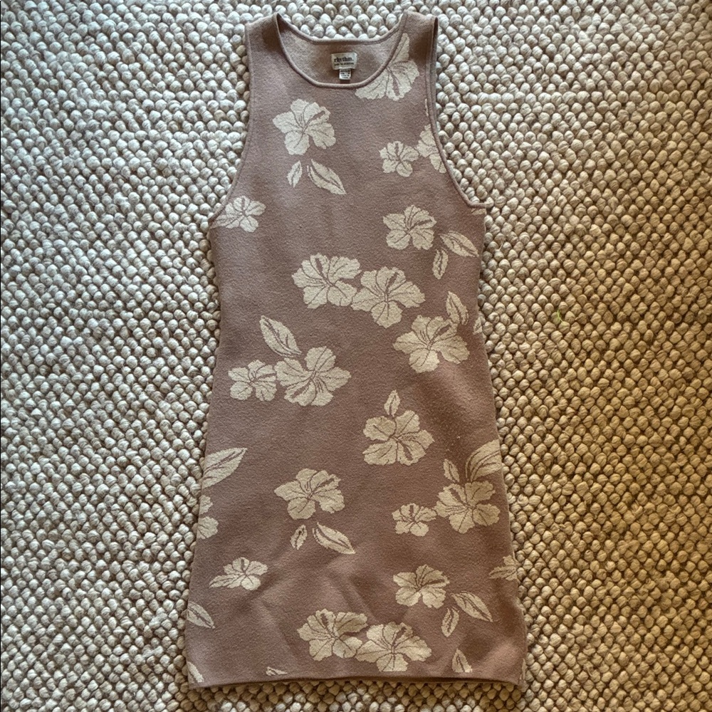 Rhythm Floral Mini Dress in Taupe and Cream